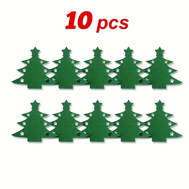 10pcs Christmas Tree Placemats & Cutlery Holders Set