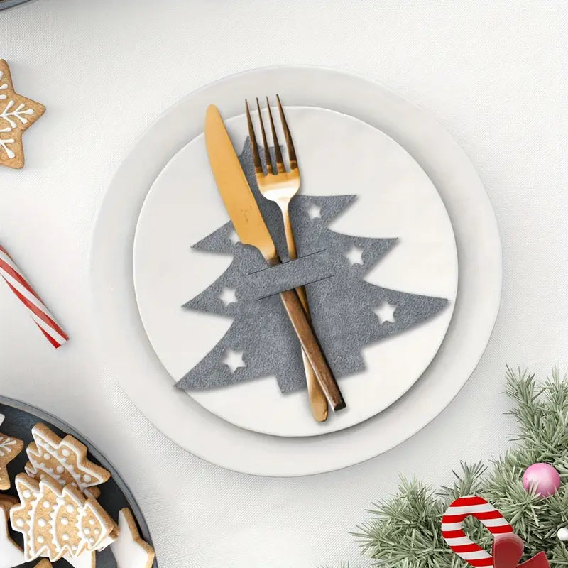 10pcs Christmas Tree Placemats & Cutlery Holders Set