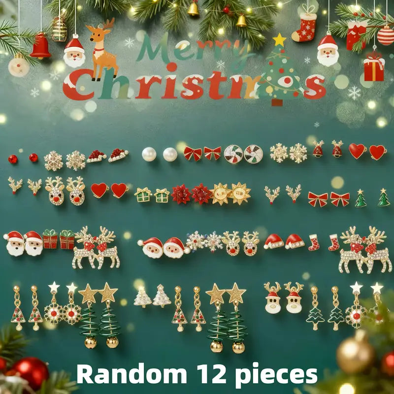 Cute Christmas Cartoon Earring Sets – 6, 12 or 18 Pairs
