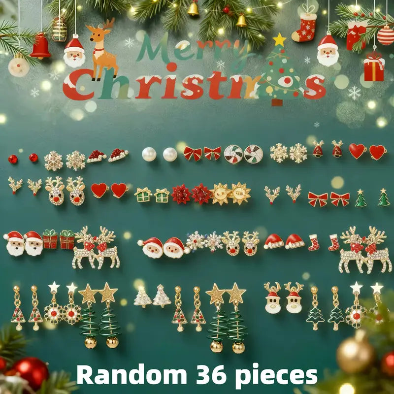 Cute Christmas Cartoon Earring Sets – 6, 12 or 18 Pairs