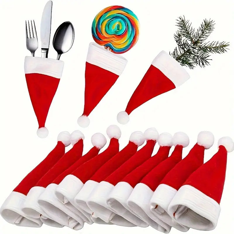 6pcs Mini Santa Hat Cutlery Covers