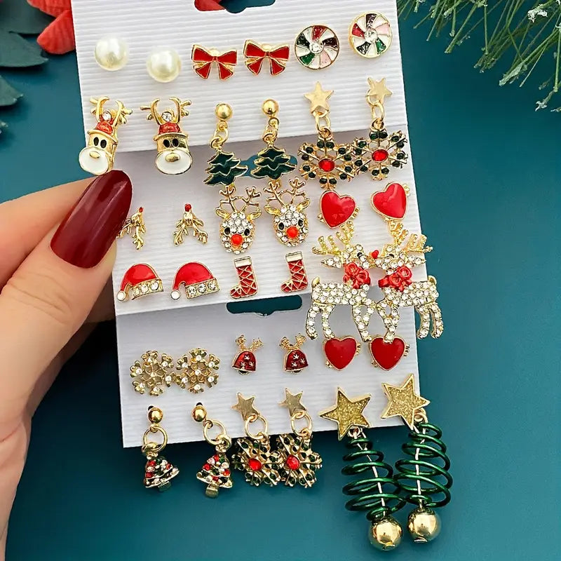 Cute Christmas Cartoon Earring Sets – 6, 12 or 18 Pairs