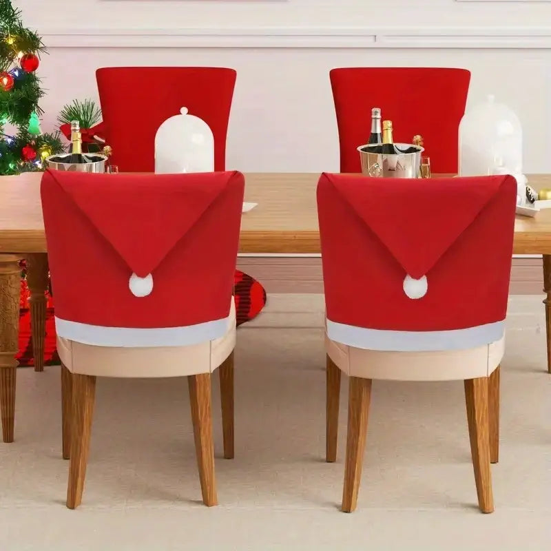6pcs Santa Hat Stretch Christmas Chair Covers