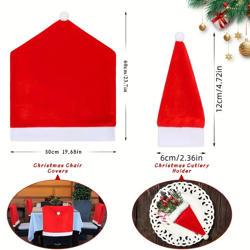 6pcs Santa Hat Stretch Christmas Chair Covers
