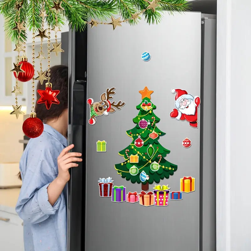 Christmas Fridge Magnet Sticker Set – Santa, Snowman & Reindeer