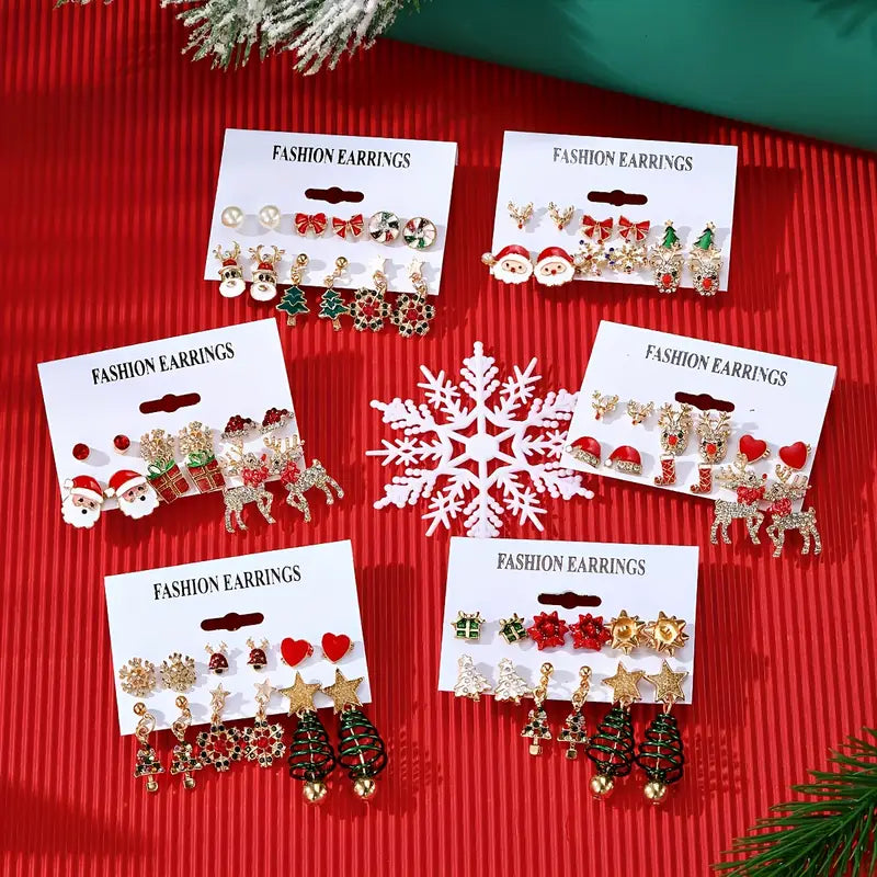 Cute Christmas Cartoon Earring Sets – 6, 12 or 18 Pairs