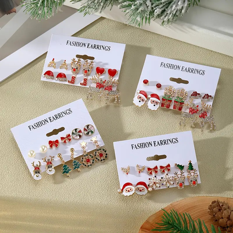 Cute Christmas Cartoon Earring Sets – 6, 12 or 18 Pairs