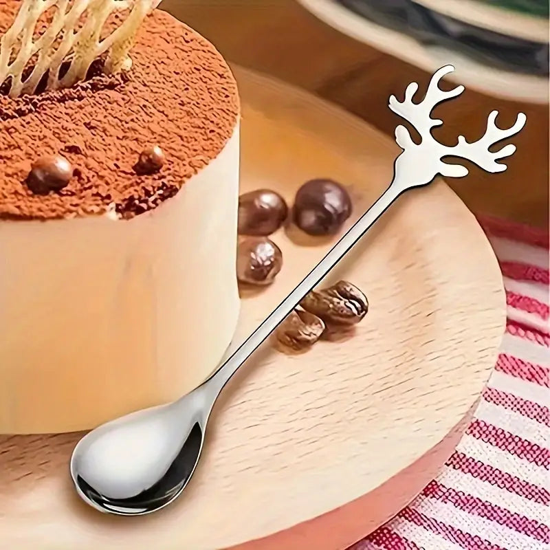 Stainless Steel Christmas Elk Long-Handled Spoon 6pc