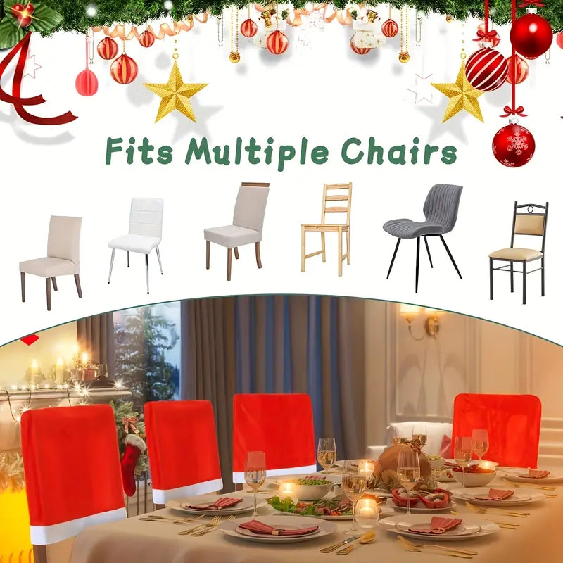 6pcs Santa Hat Stretch Christmas Chair Covers