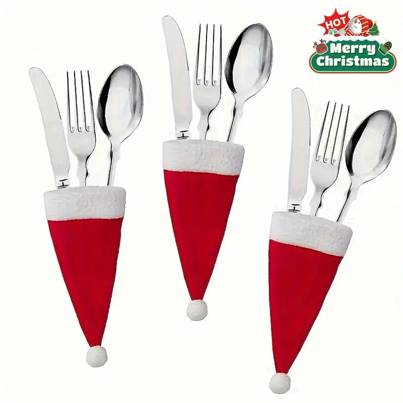 6pcs Mini Santa Hat Cutlery Covers