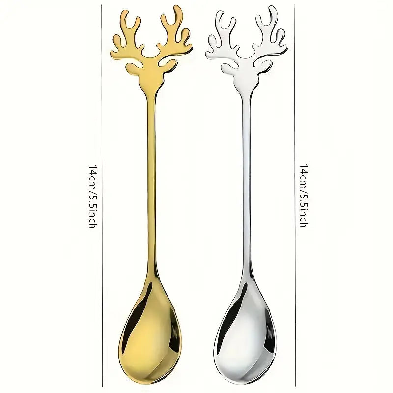 Stainless Steel Christmas Elk Long-Handled Spoon 6pc