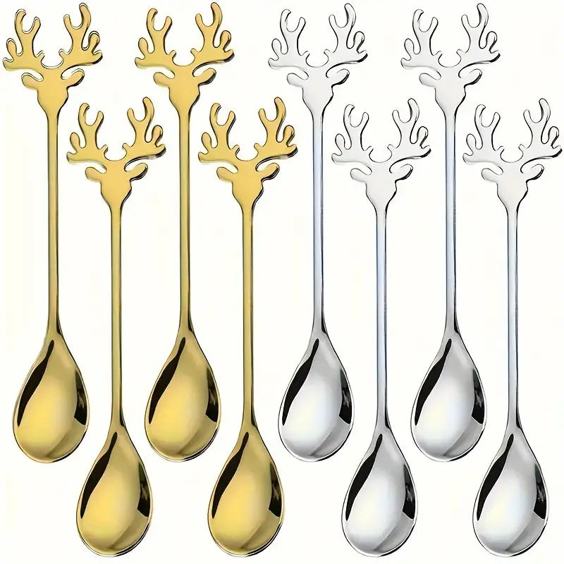Stainless Steel Christmas Elk Long-Handled Spoon 6pc