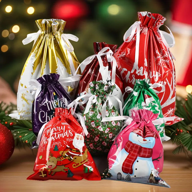 Medium Set - Festive Christmas Drawstring Gift Bags