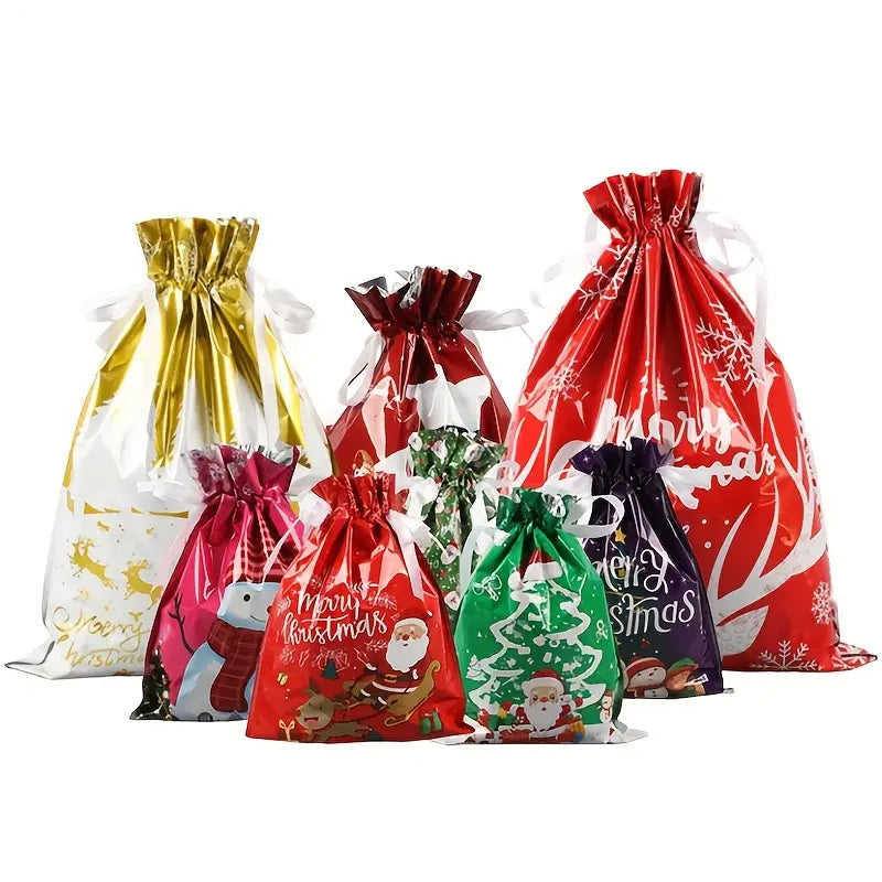 Medium Set - Festive Christmas Drawstring Gift Bags