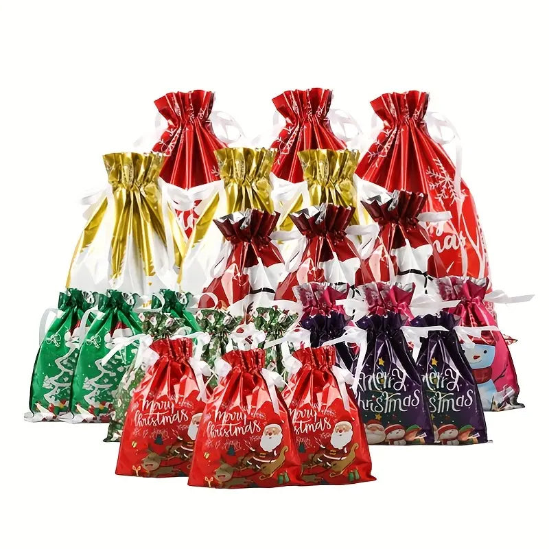Medium Set - Festive Christmas Drawstring Gift Bags