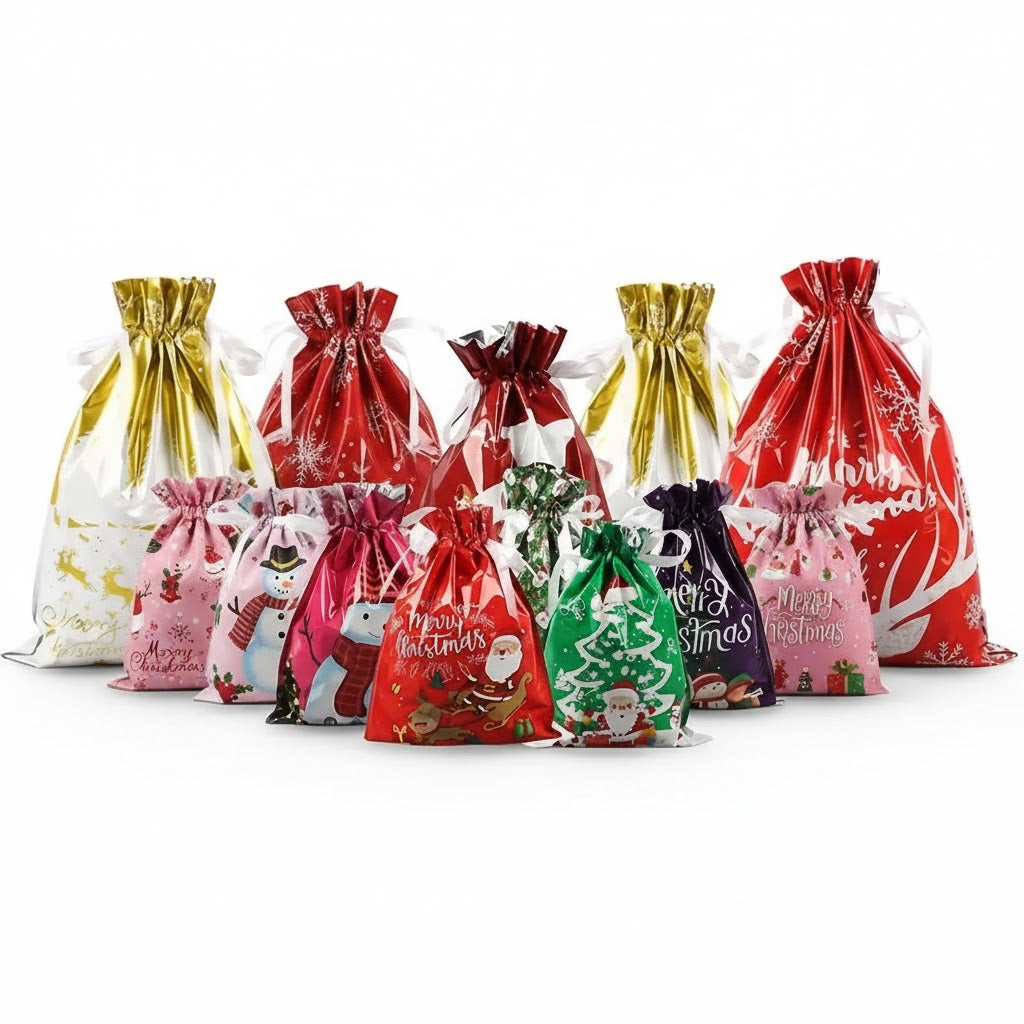 Medium Set - Festive Christmas Drawstring Gift Bags