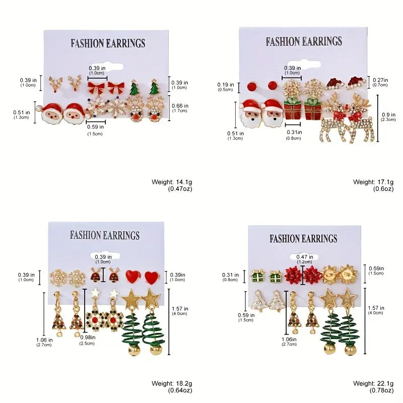 Cute Christmas Cartoon Earring Sets – 6, 12 or 18 Pairs