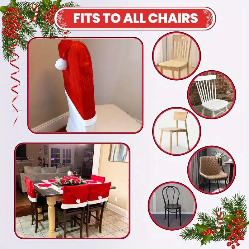 6pcs Santa Hat Stretch Christmas Chair Covers