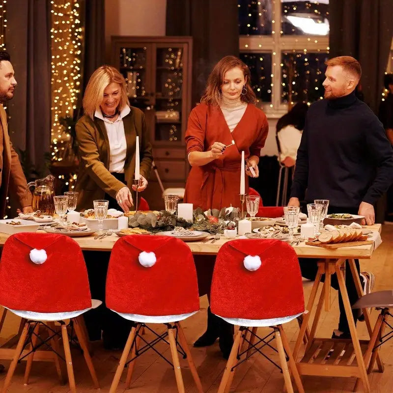 6pcs Santa Hat Stretch Christmas Chair Covers