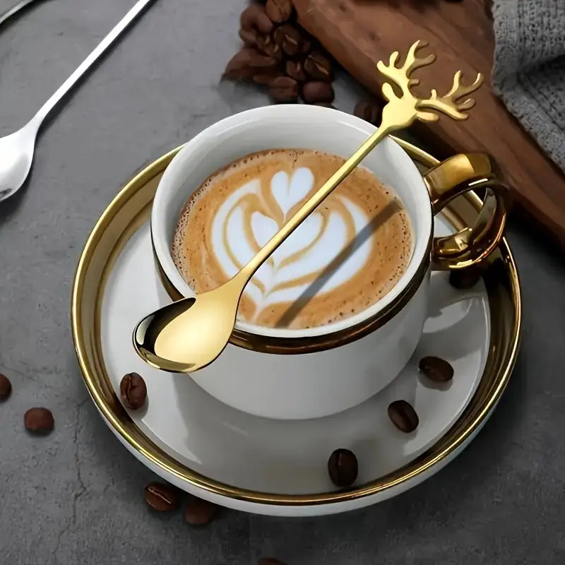 Stainless Steel Christmas Elk Long-Handled Spoon 6pc