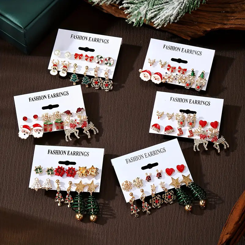 Cute Christmas Cartoon Earring Sets – 6, 12 or 18 Pairs