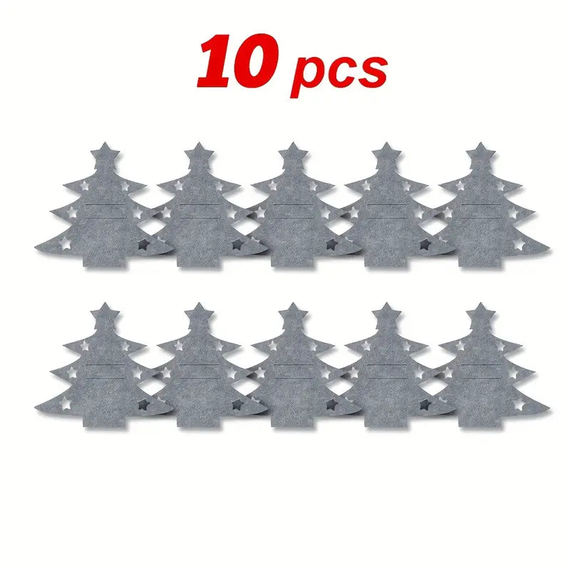 10pcs Christmas Tree Placemats & Cutlery Holders Set