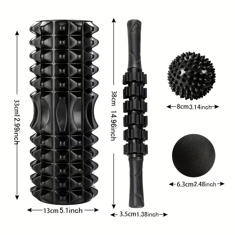 4-in-1 Deep Tissue Foam Roller & Massage Stick Set