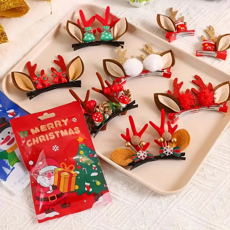 10pcs Reindeer Antler Hair Clip Set – Random Styles