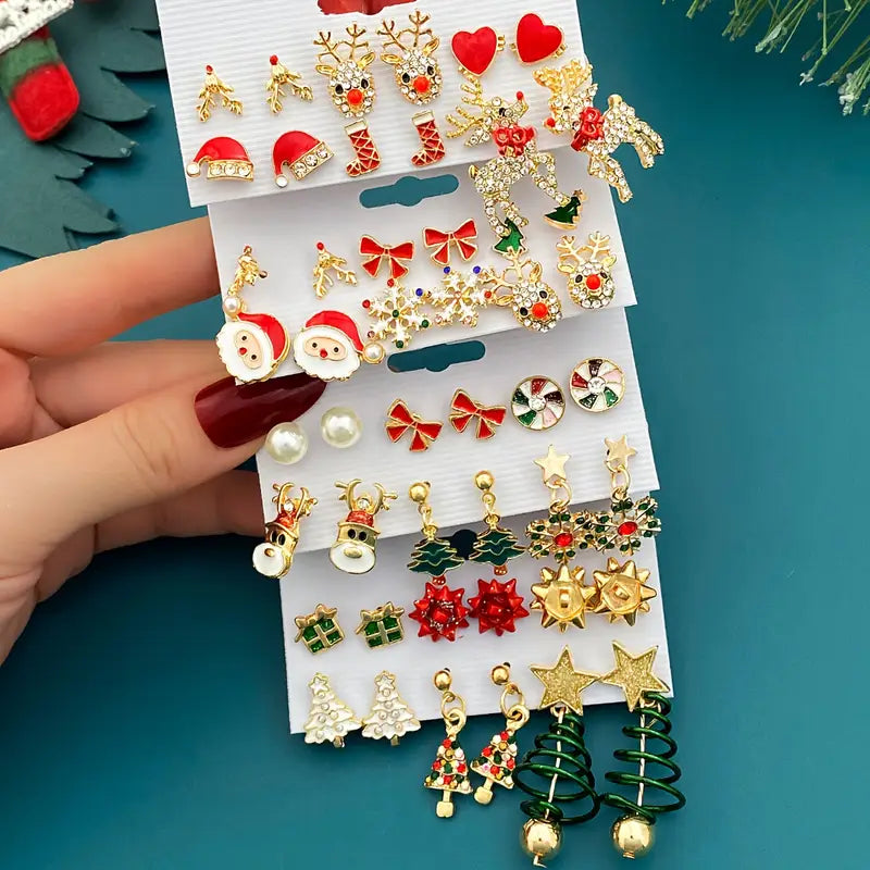Cute Christmas Cartoon Earring Sets – 6, 12 or 18 Pairs