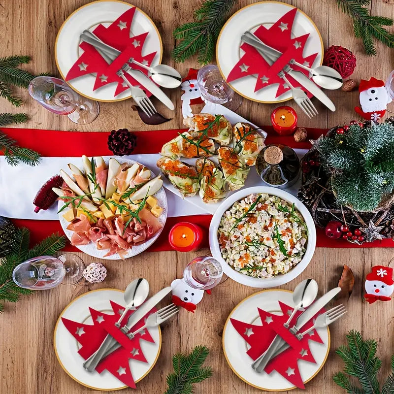 10pcs Christmas Tree Placemats & Cutlery Holders Set