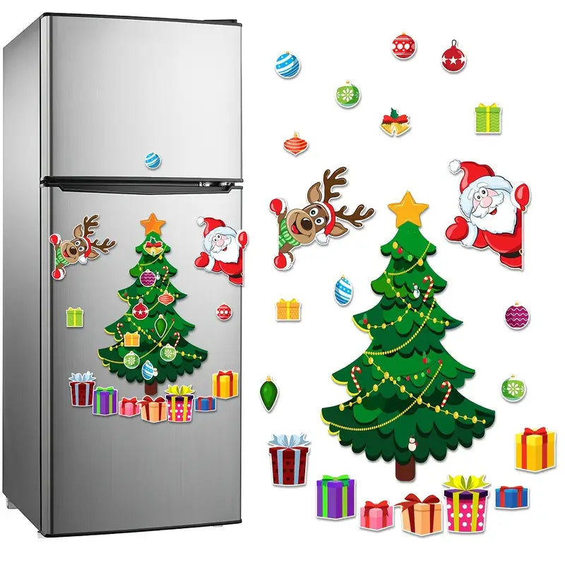 Christmas Fridge Magnet Sticker Set – Santa, Snowman & Reindeer