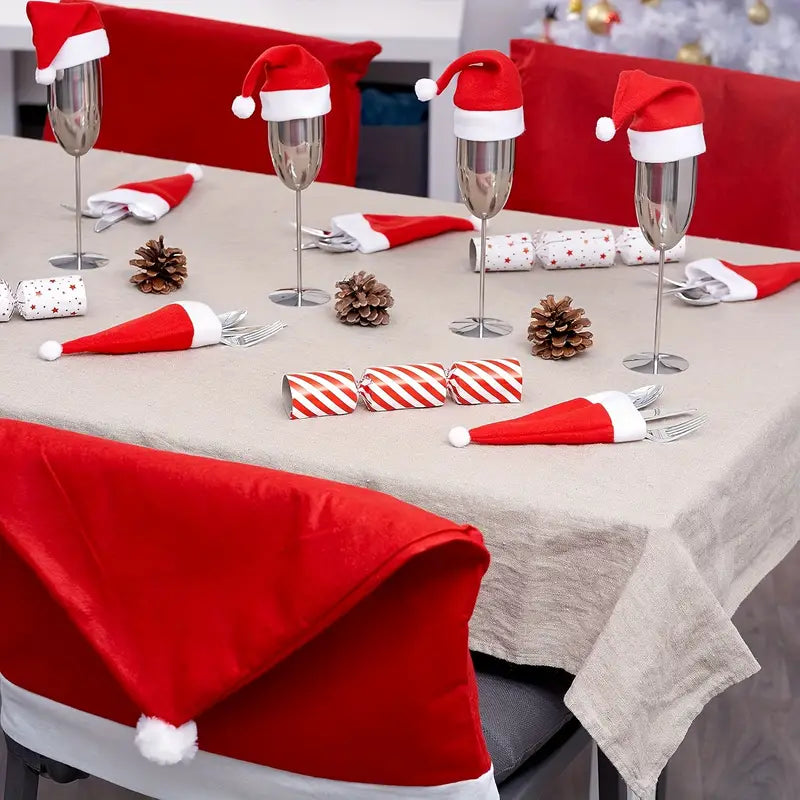 6pcs Santa Hat Stretch Christmas Chair Covers