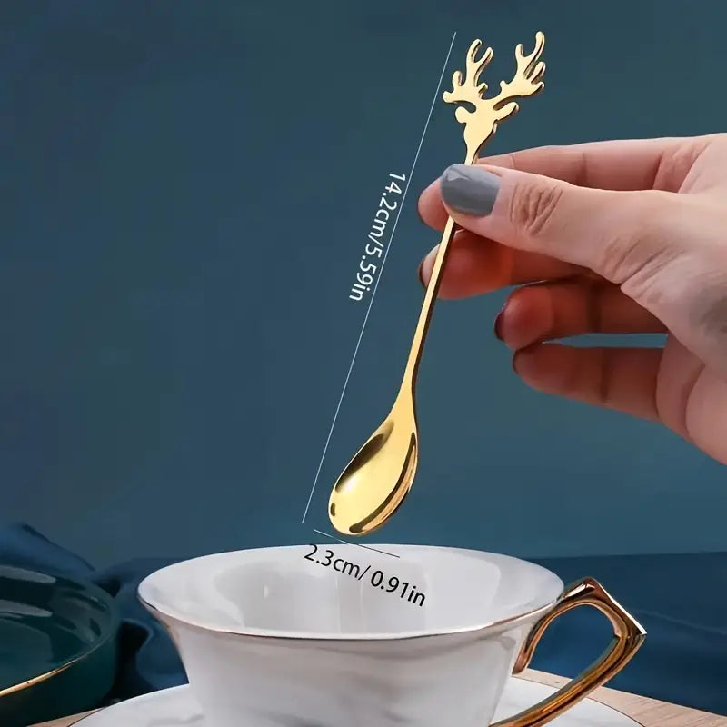 Stainless Steel Christmas Elk Long-Handled Spoon 6pc