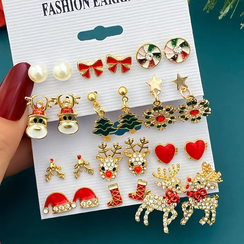 Cute Christmas Cartoon Earring Sets – 6, 12 or 18 Pairs