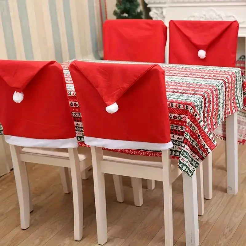 6pcs Santa Hat Stretch Christmas Chair Covers