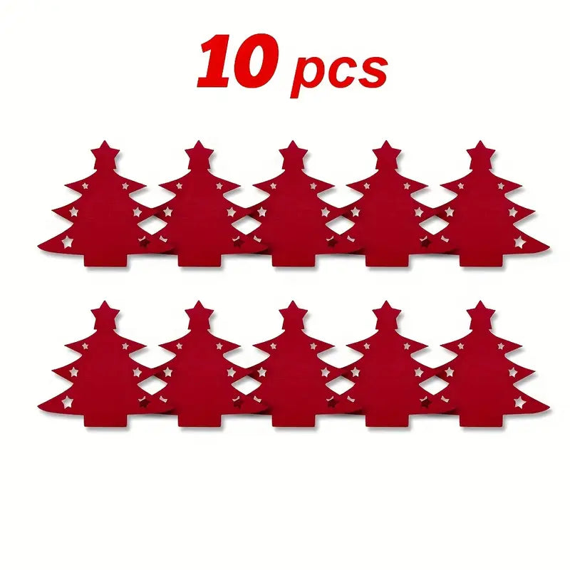 10pcs Christmas Tree Placemats & Cutlery Holders Set