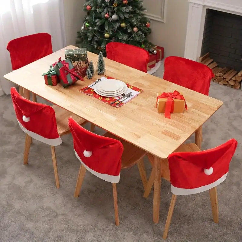 6pcs Santa Hat Stretch Christmas Chair Covers